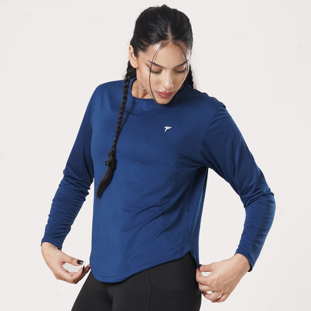 Tf-Premium Imperial Blue Full Sleeve Women Mesh Tee