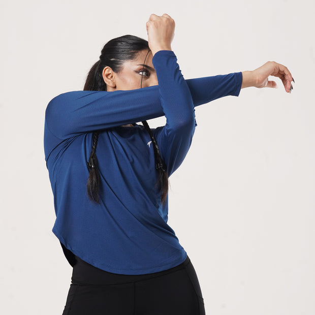 Tf-Premium Imperial Blue Full Sleeve Women Mesh Tee