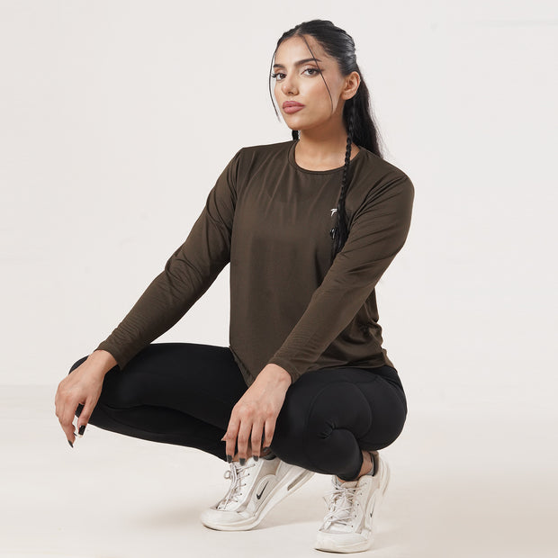 Tf-Premium Olive Full Sleeve Women Mesh Tee