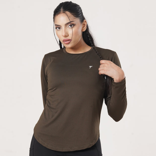 Tf-Premium Olive Full Sleeve Women Mesh Tee