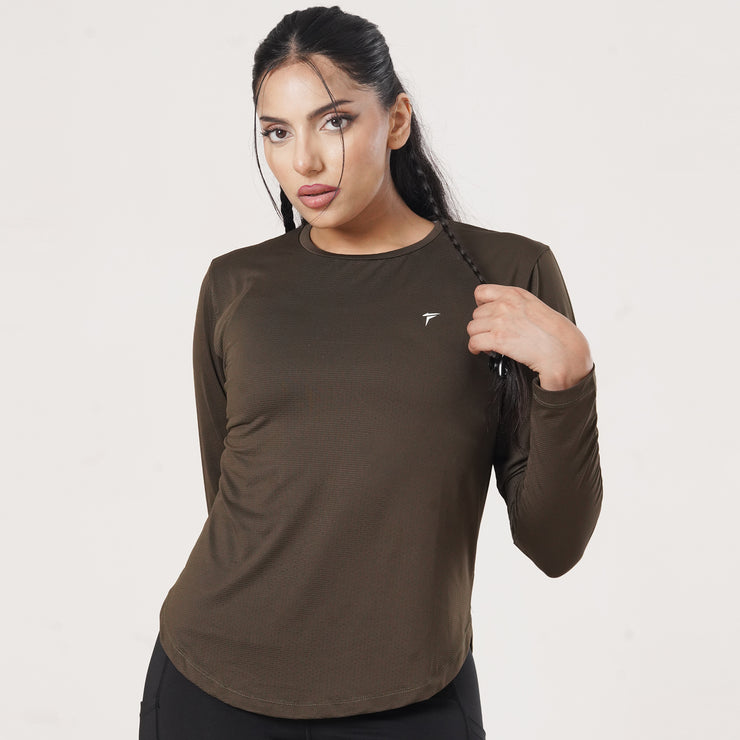Tf-Premium Olive Full Sleeve Women Mesh Tee