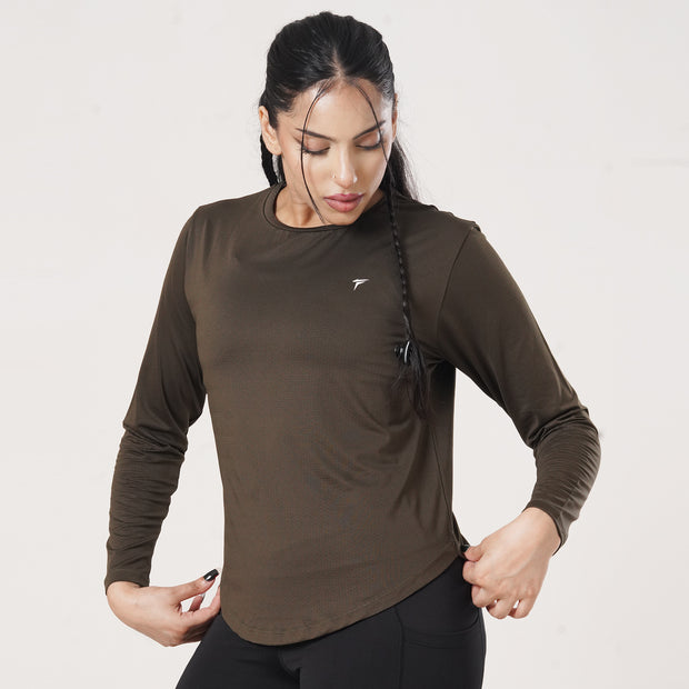 Tf-Premium Olive Full Sleeve Women Mesh Tee