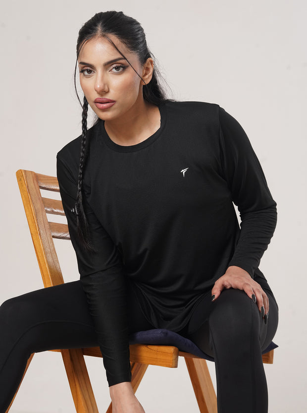 Tf-Premium Black Full Sleeve Women Mesh Tee