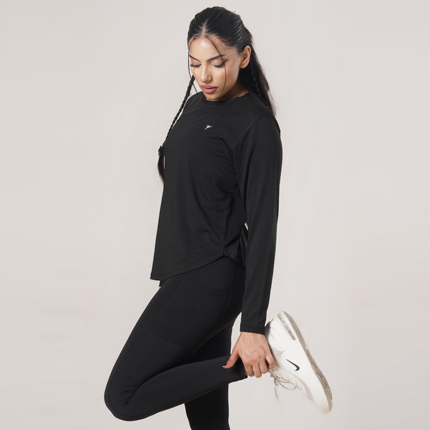 Tf-Premium Black Full Sleeve Women Mesh Tee