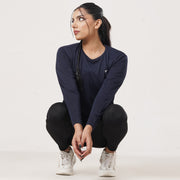 Tf-Premium Navy Full Sleeve Women Mesh Tee
