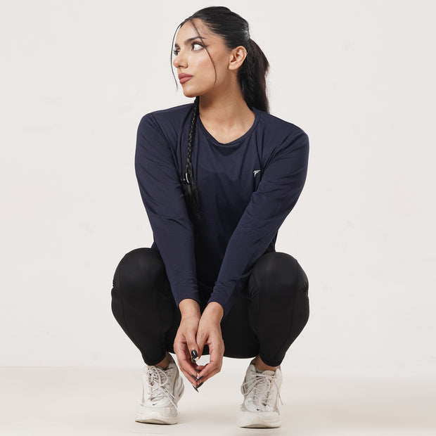 Tf-Premium Navy Full Sleeve Women Mesh Tee