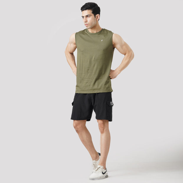Tf-Olive Green Lifting Club Sleeveless Top
