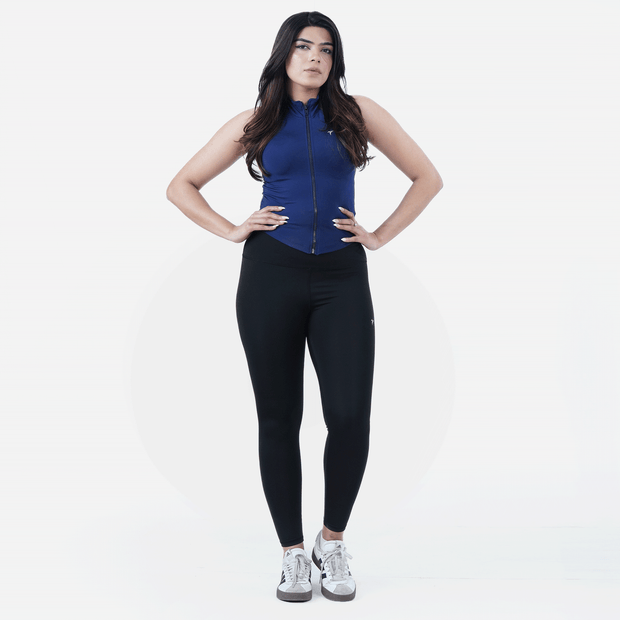 Tf-Sleeveless Ultra Premium Navy Compression Zipper Top