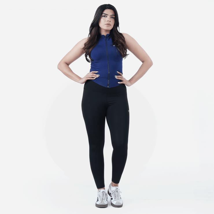 Tf-Sleeveless Ultra Premium Navy Compression Zipper Top