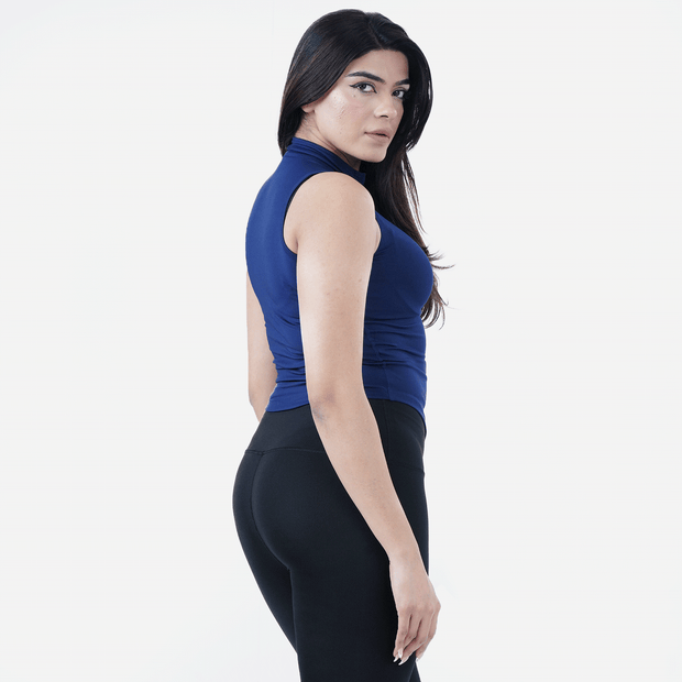 Tf-Sleeveless Ultra Premium Navy Compression Zipper Top