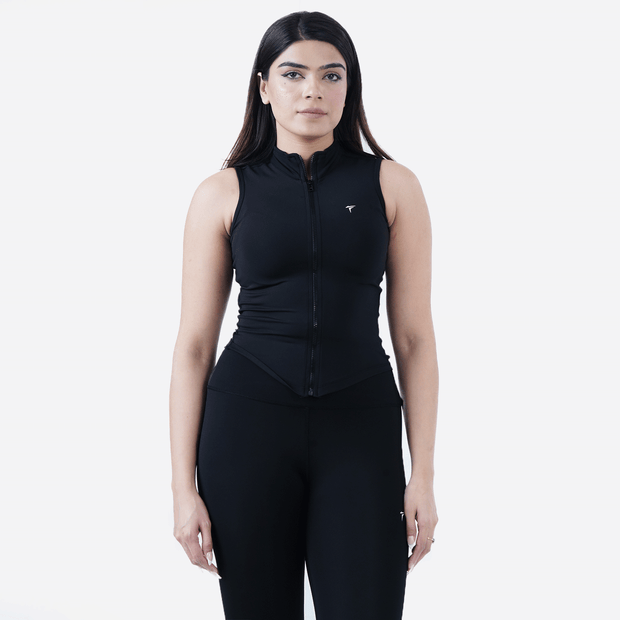 Tf-Sleeveless Ultra Premium Black Compression Zipper Top