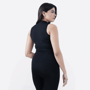Tf-Sleeveless Ultra Premium Black Compression Zipper Top