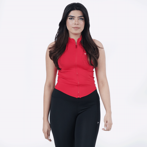 Tf-Sleeveless Ultra Premium Red Compression Zipper Top