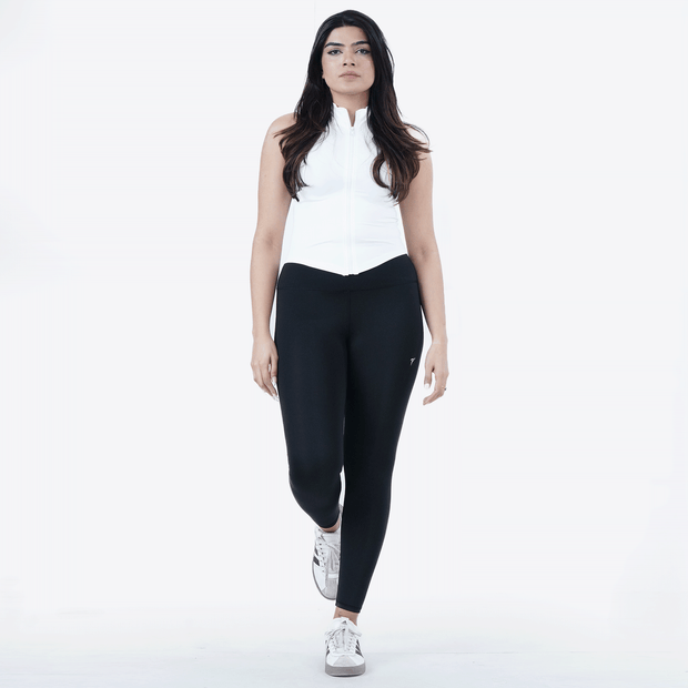 Tf-Sleeveless Ultra Premium White Compression Zipper Top