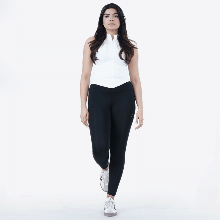 Tf-Sleeveless Ultra Premium White Compression Zipper Top