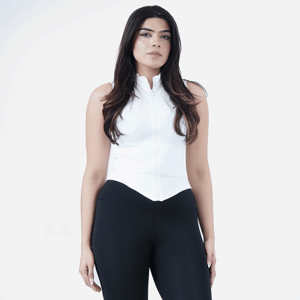 Tf-Sleeveless Ultra Premium White Compression Zipper Top