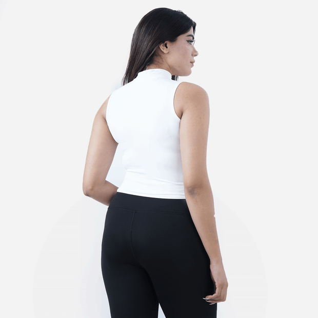 Tf-Sleeveless Ultra Premium White Compression Zipper Top