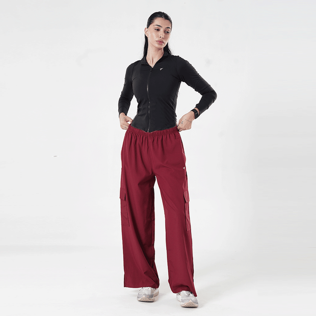 Tf-Premium Maroon Wide Leg Cargo Women Bottoms