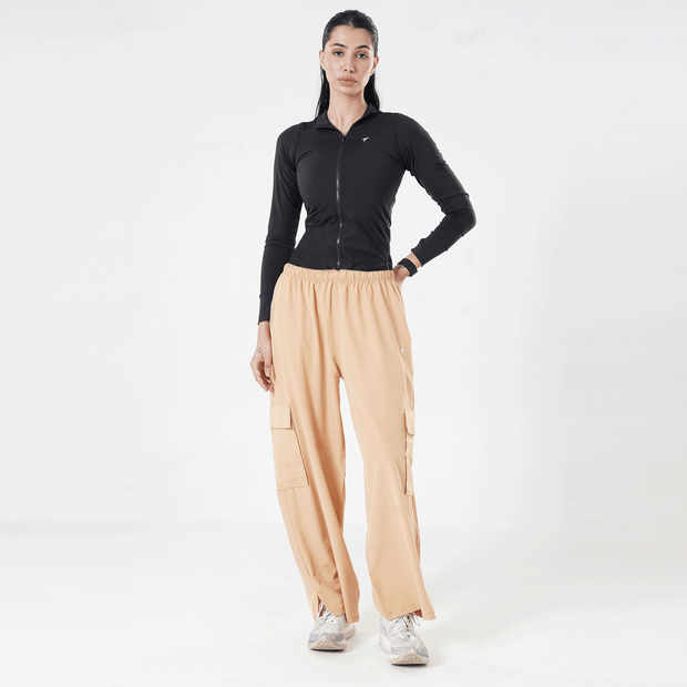Tf-Premium Beige Wide Leg Cargo Women Bottoms