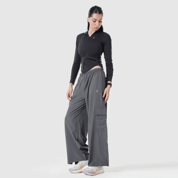 Tf-Premium Grey Wide Leg Cargo Women Bottoms