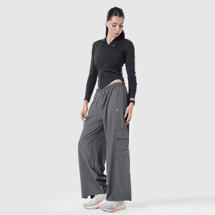 Tf-Premium Grey Wide Leg Cargo Women Bottoms