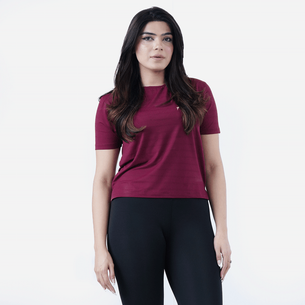 Tf-Aura Mesh Maroon Women Tee