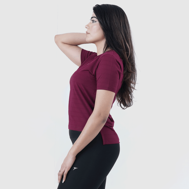 Tf-Aura Mesh Maroon Women Tee