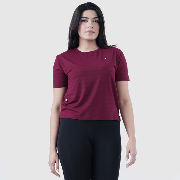 Tf-Aura Mesh Maroon Women Tee