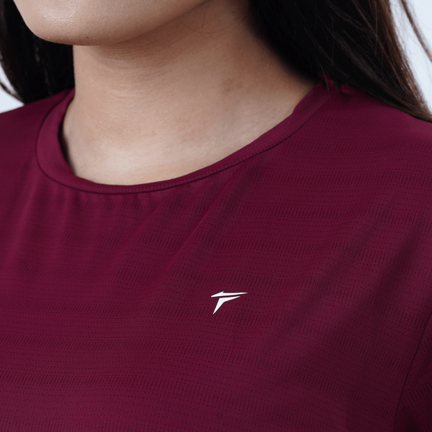 Tf-Aura Mesh Maroon Women Tee