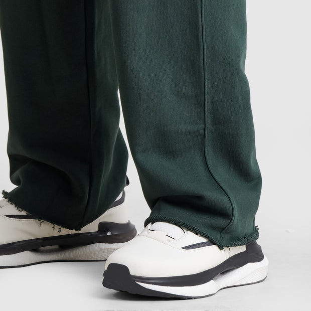 Tf-Forest Green Heavy GSM Terry Flow Bottoms With Raw Edges