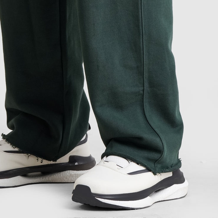 Tf-Forest Green Heavy GSM Terry Flow Bottoms With Raw Edges