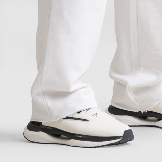 Tf-White Heavy GSM Terry Flow Bottoms With Raw Edges