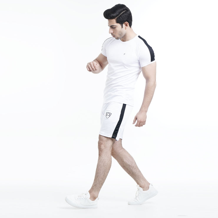 Tf-White Summer Tracksuit With Black Panel and Shorts