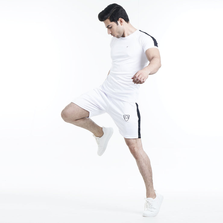 Tf-White Summer Tracksuit With Black Panel and Shorts