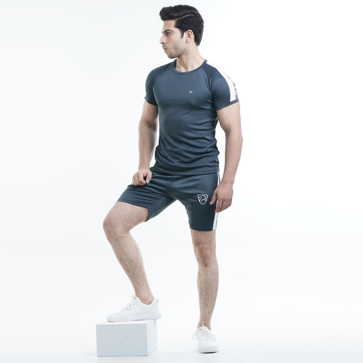 Tf-Charcoal Summer Tracksuit With White Panel and Shorts
