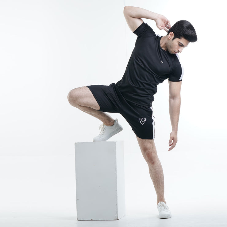 Tf-Black Summer Tracksuit With White Panel and Shorts