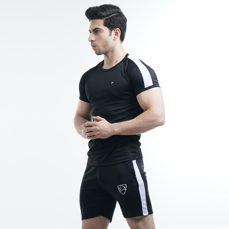 Tf-Black Summer Tracksuit With White Panel and Shorts