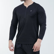 Black Full Sleeve Quarter Zip Mesh Top
