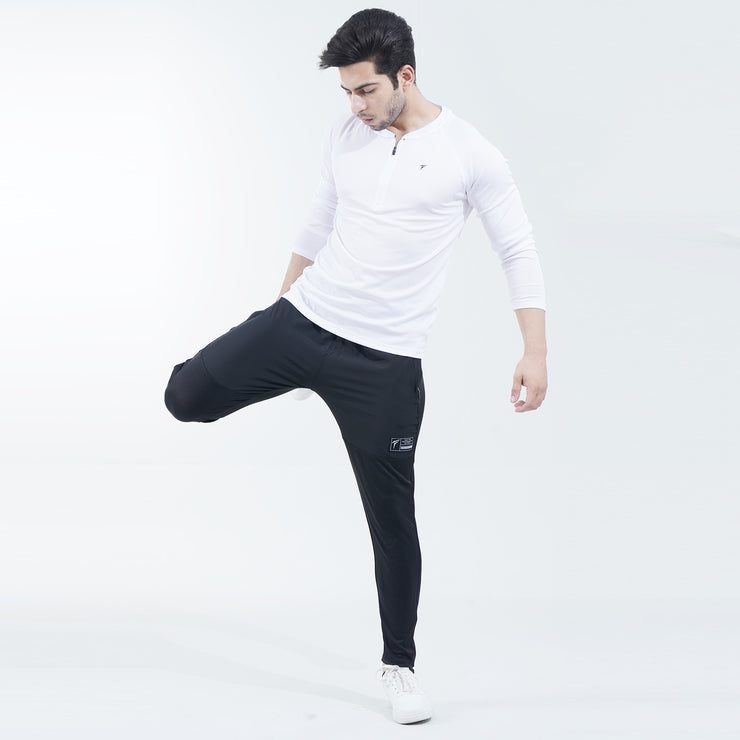 White Full Sleeve Quarter Zip Mesh Top