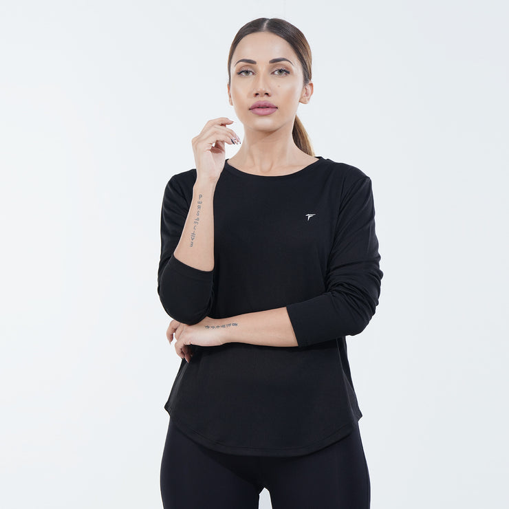 Tf-Black Full Sleeve Women Mesh Performance Tee