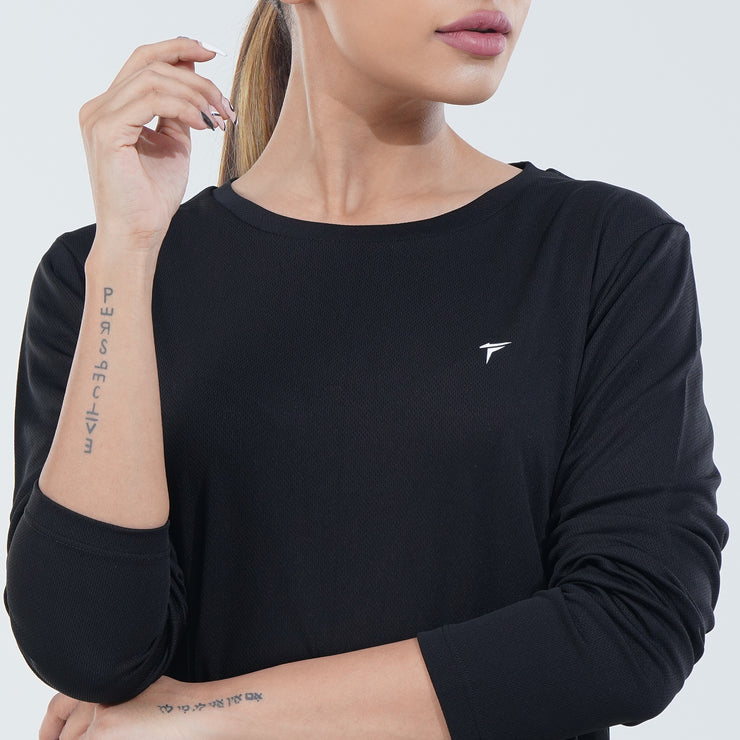 Tf-Black Full Sleeve Women Mesh Performance Tee