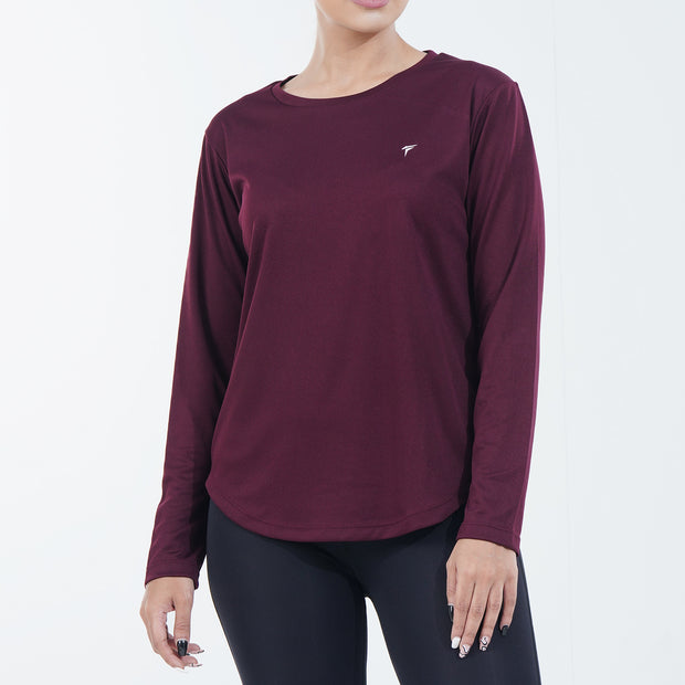 Tf-Maroon Full Sleeve Women Mesh Performance Tee