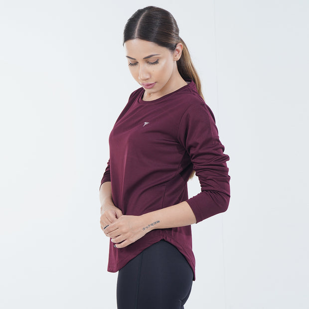 Tf-Maroon Full Sleeve Women Mesh Performance Tee