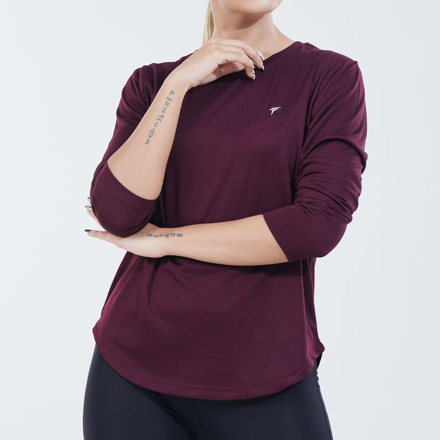 Tf-Maroon Full Sleeve Women Mesh Performance Tee
