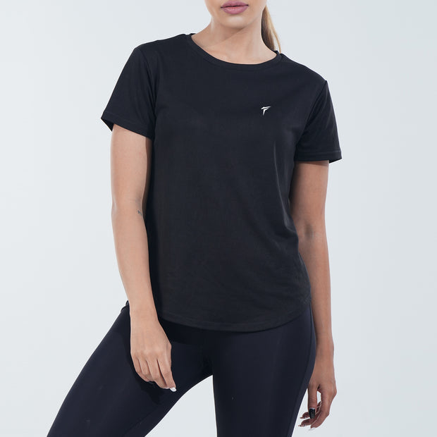 Tf-Black Half Sleeve Women Mesh Performance Tee