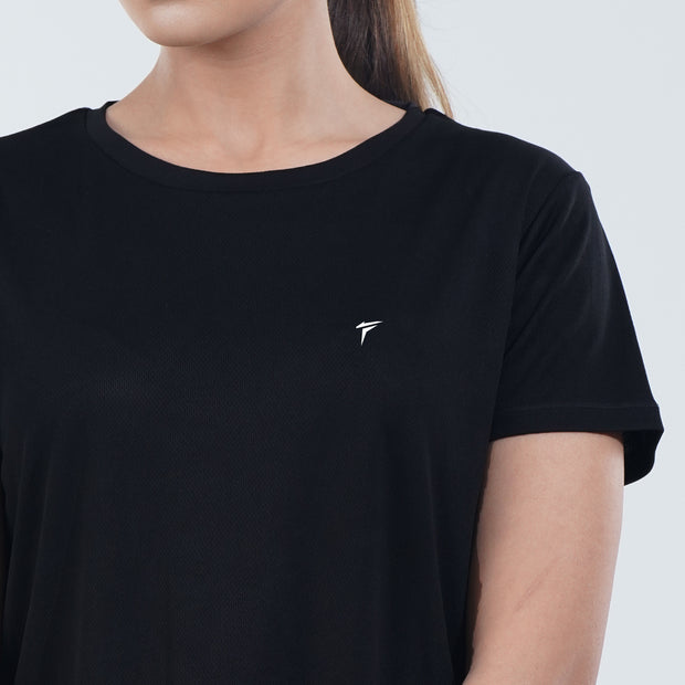 Tf-Black Half Sleeve Women Mesh Performance Tee