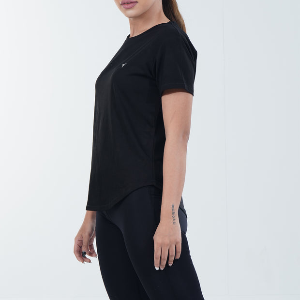 Tf-Black Half Sleeve Women Mesh Performance Tee