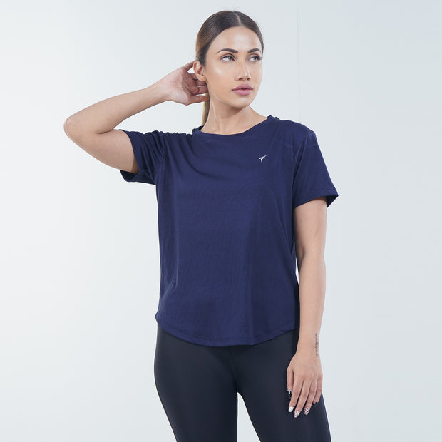 Tf-Navy Half Sleeve Women Mesh Performance Tee