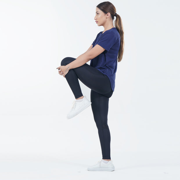 Tf-Navy Half Sleeve Women Mesh Performance Tee