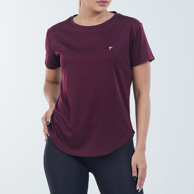 Tf-Maroon Half Sleeve Women Mesh Performance Tee